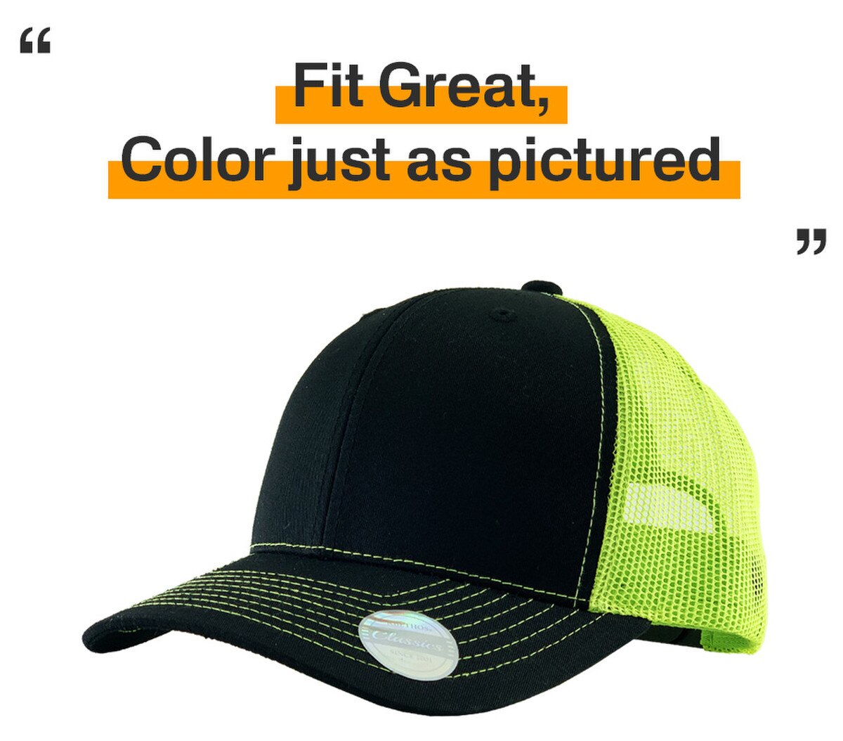 Black Neon Lime Two Tone Classic 6 Panel Trucker Mesh Snapback Side View Fit Great